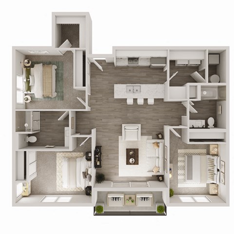 Floor plan for 3 beds, 2 baths, 1291 sqft